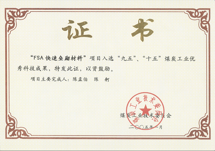 2005年1月FSA快速壘砌材料獲“九五、十五”科技成果獎.jpg